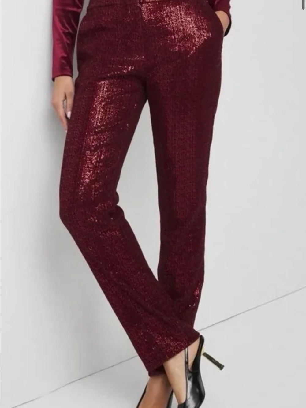 White House Black Market Burgundy Sequin Straight-Leg Pants